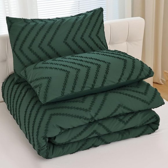 Forest Green Chevron Boho California King Size Bed Comforter Set Zigzag Bedding - Picture 7 of 13